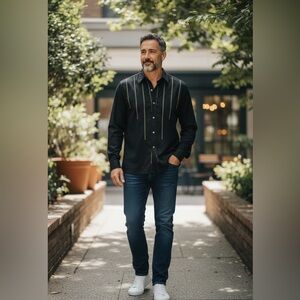 Versace Black Shirt Jacket with Gold Accents